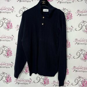 Tabi international navy blue cable knit sweater with gold luxury buttons shirt